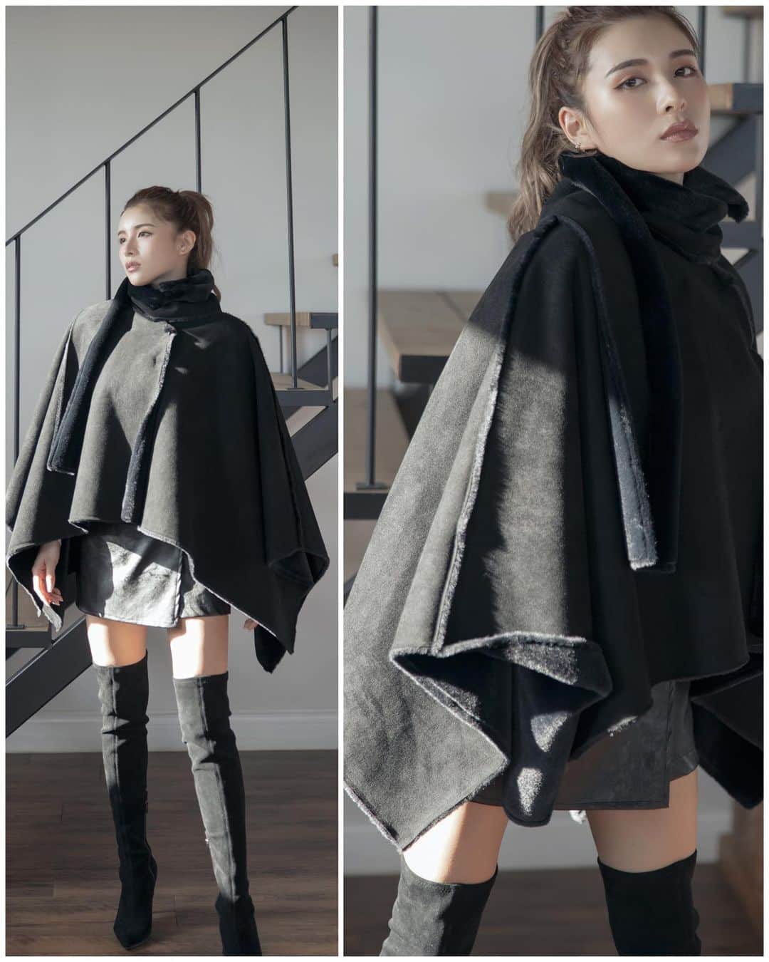 デュラスアンビエントのインスタグラム：「𝐌𝐨𝐮𝐭𝐨𝐧 𝐜𝐚𝐩𝐞 𝐜𝐨𝐚𝐭 〈Beige,Greige,Black〉  𝐋𝐞𝐚𝐭𝐡𝐞𝐫 𝐰𝐫𝐚𝐩 𝐬𝐡𝐨𝐫𝐭 𝐩𝐚𝐧𝐭𝐬 〈Beige,Black〉S/M _____________________________________ www.ambient-online.com @ambientofficial @ambient_ariake @ambient_yurakucho @ambient.opa #アンビエント#ambient_official  #coordinate #styling #20AW #fw20 #chic」