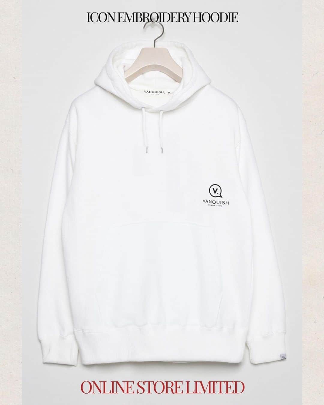ヴァンキッシュのインスタグラム：「ㅤㅤㅤㅤㅤㅤㅤㅤㅤㅤㅤㅤㅤ “ONLINE STORE LIMITED”  ㅤㅤㅤㅤㅤㅤㅤㅤㅤㅤㅤㅤㅤ ■ ICON EMBROIDERY HOODIE ONLINE STORE LIMITED[VGC1314] Color:White/Black Size:M/L JPY 12,100 (tax included)  ㅤㅤㅤㅤㅤㅤㅤㅤㅤㅤㅤㅤ Shop link bio！ ——————————————— ‪#VANQUISH #vanquishjp」