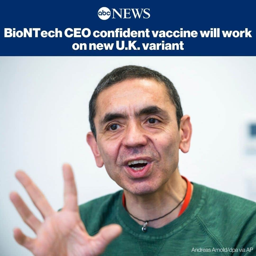ABC Newsさんのインスタグラム写真 - (ABC NewsInstagram)「The CEO of BioNTech says the pharmaceutical company is confident that its COVID-19 vaccine works against the U.K. variant, but further studies are need to be completely sure. READ MORE AT LINK IN BIO.⁠ ⁠ #covid_19 #vaccine ⁠」12月22日 20時30分 - abcnews