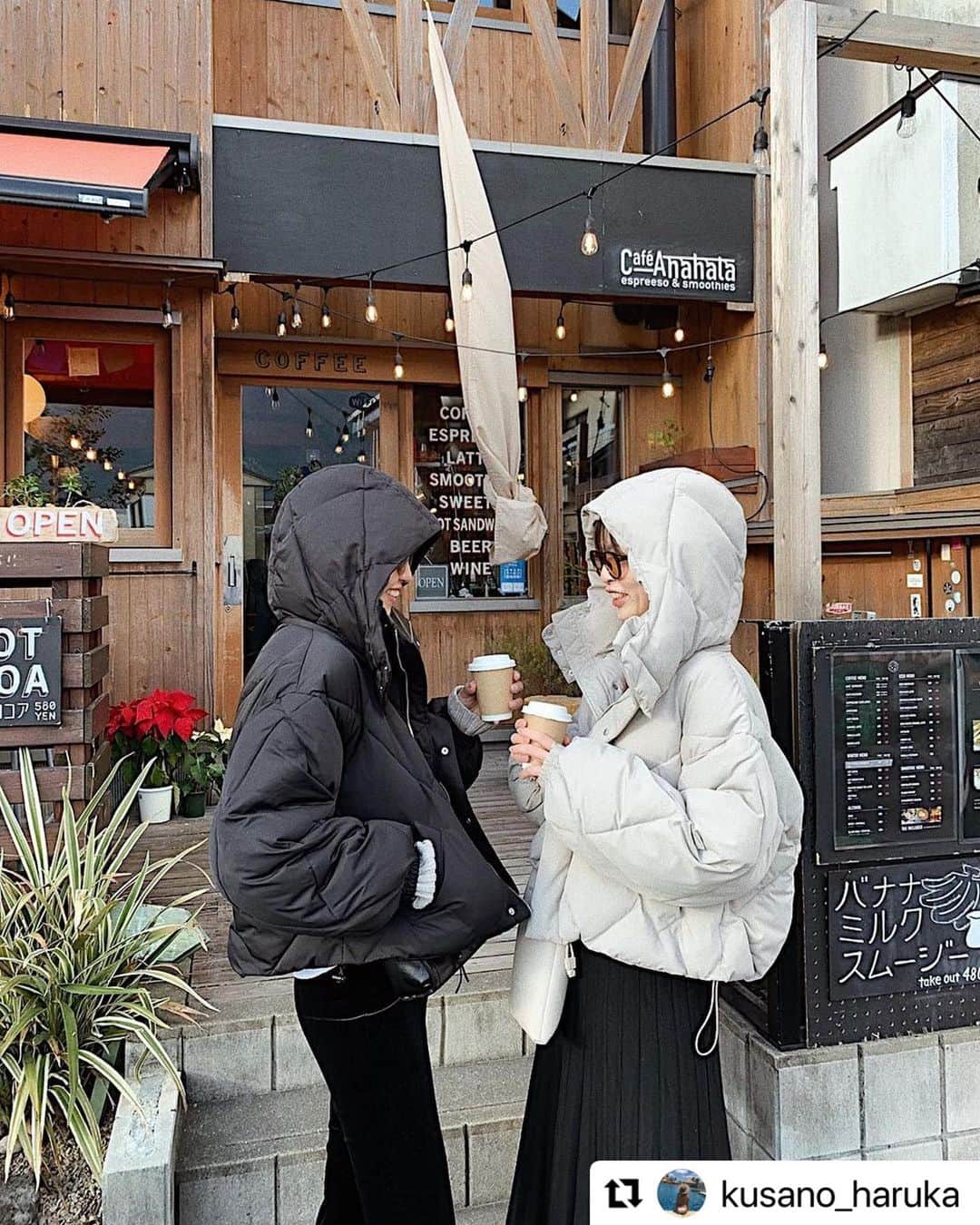MURUAさんのインスタグラム写真 - (MURUAInstagram)「@kusano_haruka  . 5人で温泉旅行に来てるよ♨️🧖🏾‍♀️ 雪も降ってて寒すぎたけど ダウンにヒートテックで防寒ばっちり👌🏾✨✨ もえことかぶったダウンは @murua_official のだよ☃️❄️ ショート丈だからボトム合わせやすいし 軽いのに暖かいから着てきてよかった💗 #murua #murua2020aw #湯布院 #温泉旅行 #大分旅行」12月22日 21時03分 - murua_by_staff
