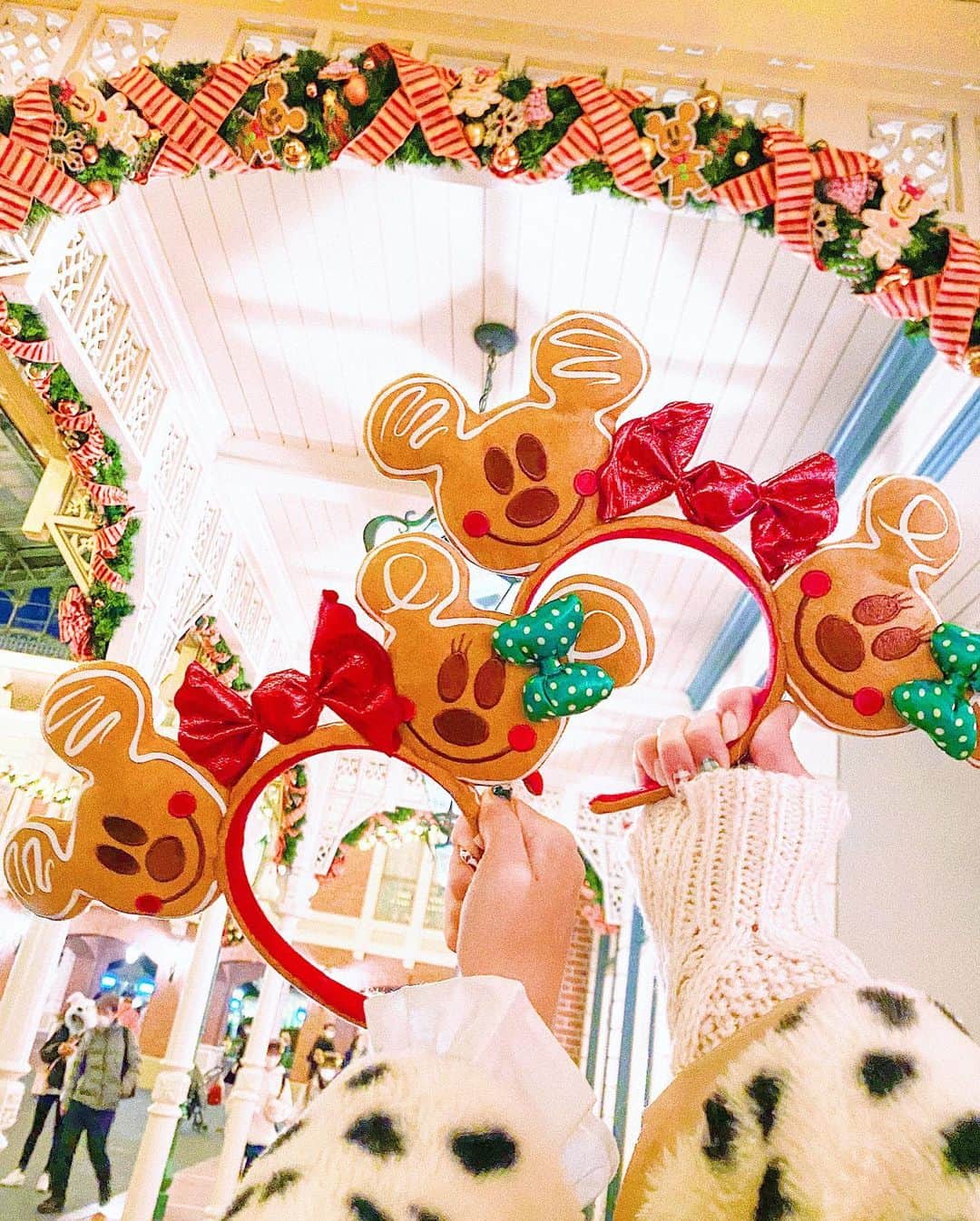 中島奈津希さんのインスタグラム写真 - (中島奈津希Instagram)「🐭🍪🐭﻿ ﻿ ﻿ ﻿ ﻿ ﻿ ﻿ #ワールドバザール にあるリースが﻿ ジンジャーブレット装飾されていたので﻿ "#ジンジャーブレットカチューシャ ＂﻿ と撮ってみたよ🐭🐭💭🍪❤️﻿ ﻿ ﻿ か、、、可愛すぎる🥺❤️❤️❤️﻿ ﻿ ﻿ ﻿ ﻿ ﻿ ﻿ 今年は大きなツリーがないけれど、﻿ ショップごとに飾り付けが違うから﻿ 違いを見つけるのも楽しみの一つだよね🤭❤️🎄﻿ ﻿ 全然隠れてないのに﻿ #隠れミッキー だ！！！って楽しんでたよ😂😂❤️👭🏻笑﻿ ﻿ ﻿ ﻿ ﻿ ﻿ 写真と全然関係ないのだけど、﻿ #チャイナボイジャー でブラックペッパーポーク麺食べたい。笑﻿ ﻿ ☁️☁️☁️☁️☁️☁️☁️☁️☁️☁️☁️☁️☁️☁️☁️☁️﻿ #disneysisters_jp ←#中島姉妹 ディズニーまとめ👭🏻﻿ #東京ディズニーランド ﻿ #カチューシャ#海外ディズニー ﻿ #ディズニークリスマス」12月22日 22時24分 - nakajima_natsuki