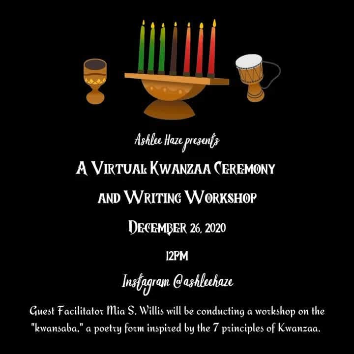 アシュリー・ヘイズのインスタグラム：「For the past two years I’ve been fortunate enough to host a brunch to celebrate Kwanzaa. This year, I’d like to share space with all of you as we honor the principles in a socially distanced way. I’ve invited @poetinthehat to lead us in a poetry workshop on the form “kwansaba” invented in 1995 by Eugene B. Redmond. I will do a ceremonial reading of the principles and lighting of the kinara. I hope to see you there! #ashleehaze #hazeshigherlearning #kwanzaa #kwansaba #poetry」