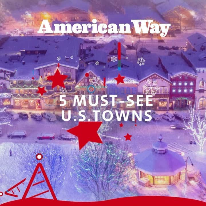 アメリカン航空のインスタグラム：「Holiday decorations make the winter season more merry and bright, especially for these five must-see U.S. towns that go completely over the top for the holidays 🎄☃️ Check out the Link to American Way in our bio.」