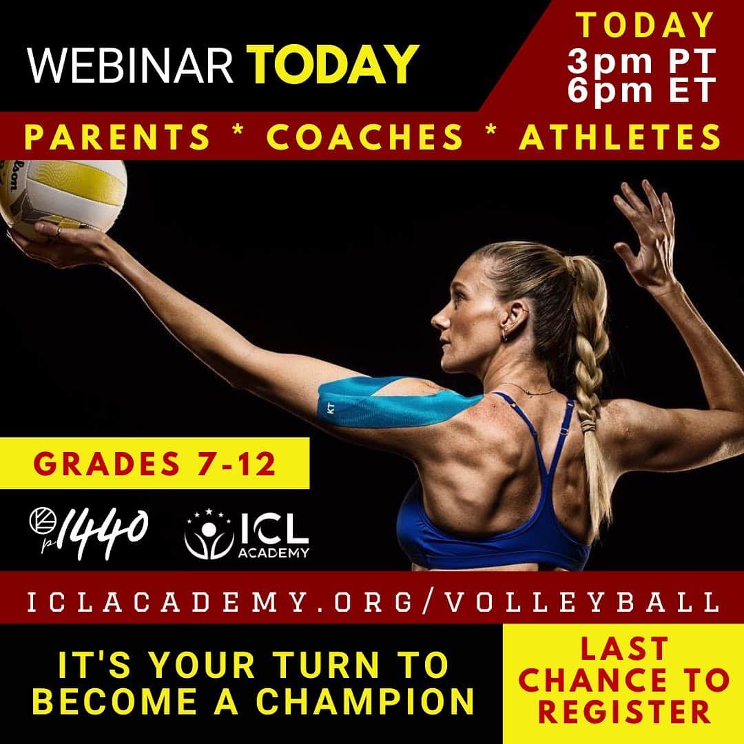 のインスタグラム：「The webinar for 7-12th grade volleyball players is TODAY! 3pm PT, 6pm ET. I'm super excited to see you all there!!!  LINK IN BIO TO REGISTER 👊」