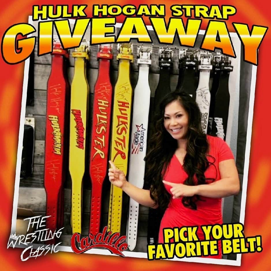 ハルク・ホーガンのインスタグラム：「GIVEAWAY GIVEAWAY 2 BELTS TONIGHT  . Heads up wrestling fans. Just got the word from @hulkhogan himself that he is going to be doing a crazy signed NWO @Cardilloweightbelts DEAL after Christmas 🎄 So all  you Hulkamaniacs and HollywoodHogan fans save your Christmas $ for this one. NWO4Life . Follow  💪🏼 Cardilloweightbelts  @maimodel @hogansbeachshop  @thewrestlingclassic  💪🏼 Like  💪🏼 Leave your waist size .  My Spokesmodel @maimodel will be picking a winner tonight on her story Bonus Follow @anc_boston because he is giving an unsigned NWO  belt away tonight on his story. . . The belts we are giving away are the nWO behind @maimodel ❤️💛-🖤 . . We will be making sure you follow all the pages involved before we pick the winners.」