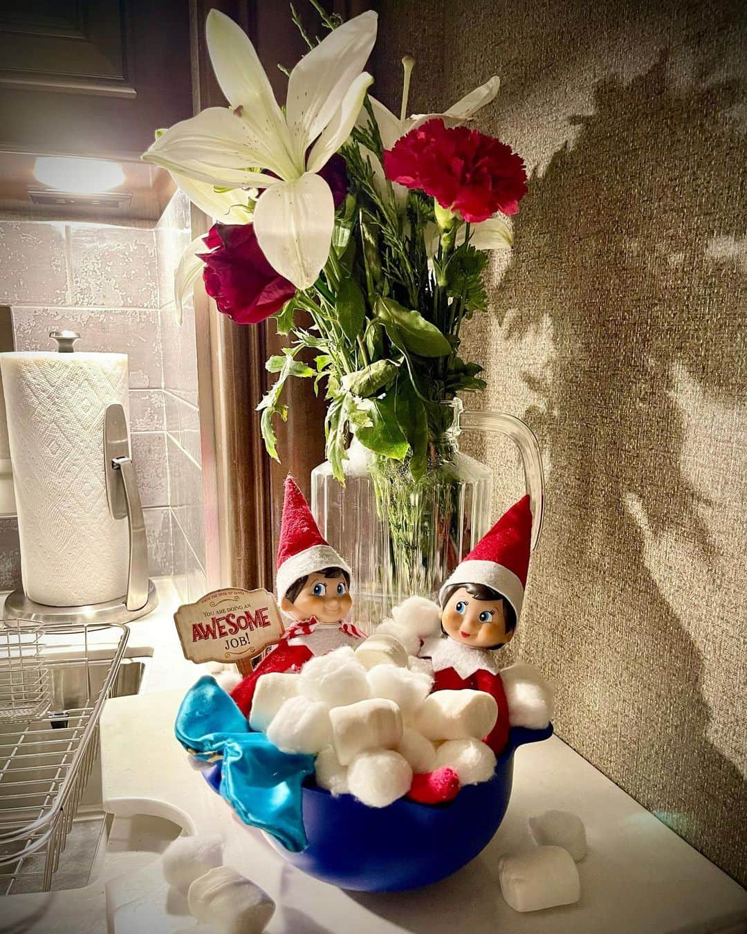 エミリー・デ・レイヴィンさんのインスタグラム写真 - (エミリー・デ・レイヴィンInstagram)「Must say I’m gonna miss these two sneaky little friends! 🧝🏼‍♀️🧝🏽 Also- kinda makes me wanna try a bubble bath in marshmallows while wearing a mermaid tail... 🤷🏼‍♀️🧜🏼‍♀️🤓 Happy almost Christmas! Tag me in your Elf on the Shelf pics! I wanna see!  #elfontheshelf #mumlife #momlife #rvlife #christmas」12月23日 13時46分 - emiliede_ravin