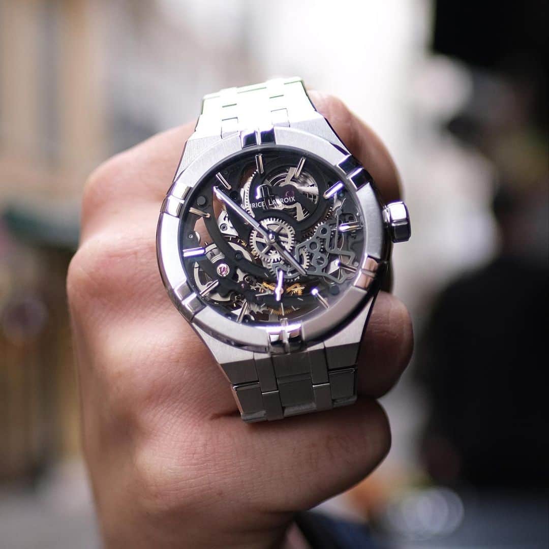 WATCHMANIAのインスタグラム：「@mauricelacroix Aikon Skeleton, such an underrated watch! @saatvesaat  #mauricelacroix #mauricelacroixaikon #aikon #aikonskeleton #skeletonwatch #swisswatch #swisswatches #horology #watchmania」