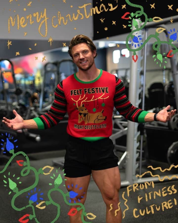 スティーブ・クックのインスタグラム：「Merry Christmas ya filthy animals. And after testing it I can confirm- yes, everything is better in a Christmas sweater....even leg day!」