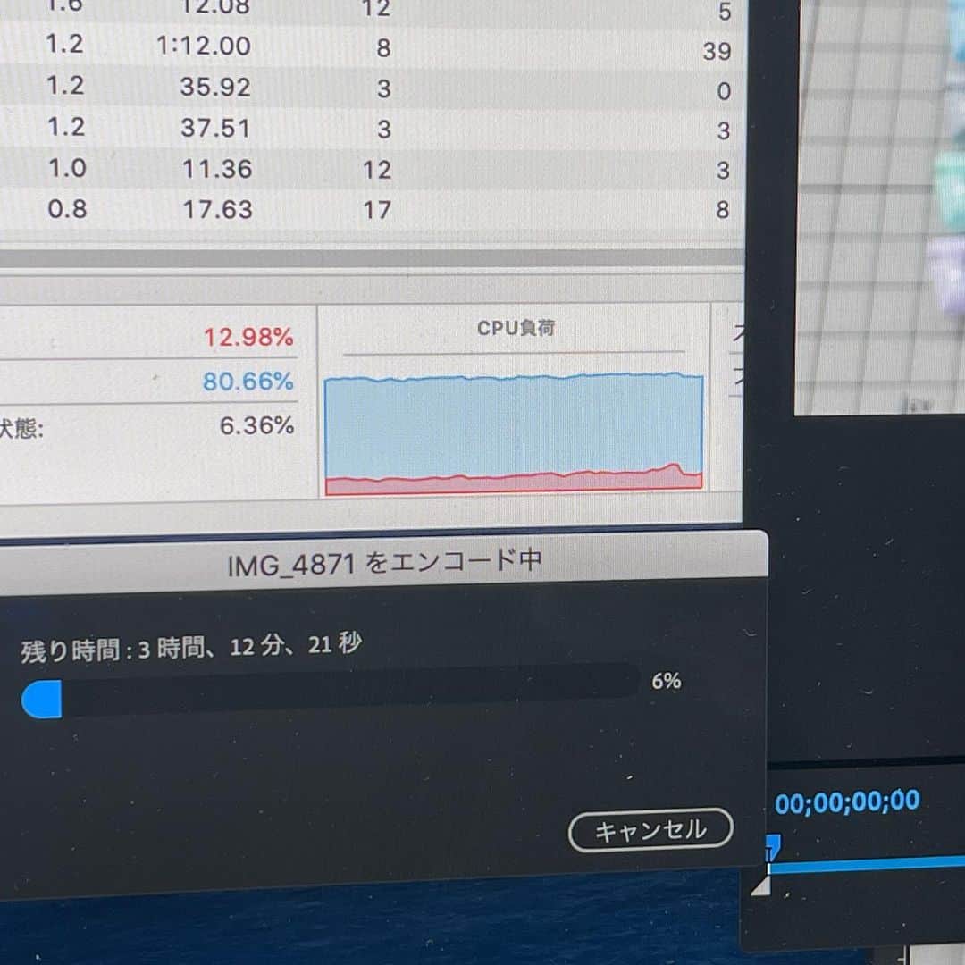 高畑正幸のインスタグラム：「やべえ。ほぼフルパワーで書き出しに3時間以上かかるのか… 4K60fps舐めてたわー。（ちなみに動画の長さは48分。）」