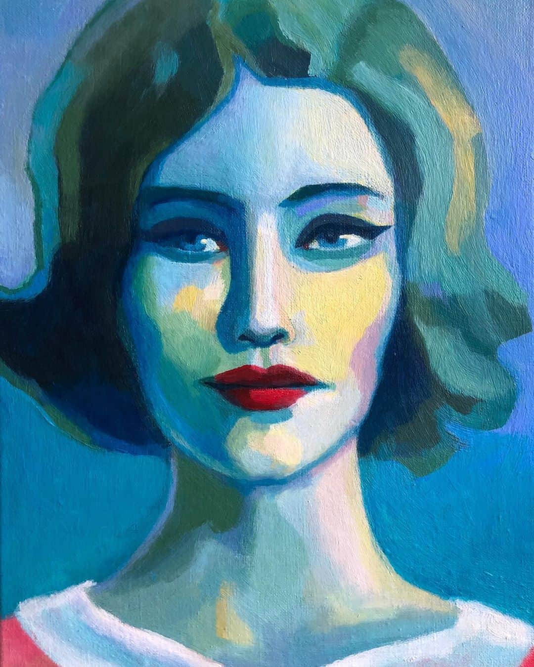 ヤナ・スクラのインスタグラム：「She’s moving to Berlin Lynn Lockdown 30x40cm #acrylicpainting  #portraitpainting More for sale (っ◔◡◔)っ ♥ Link in bio ♥ Janne.tv/art」