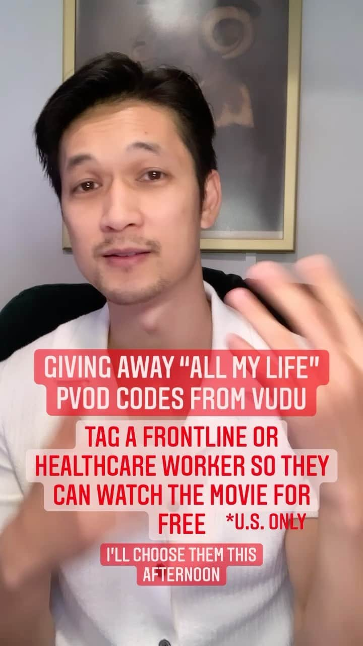 ハリー・シャム・ジュニアのインスタグラム：「UPDATE: WINNERS HAVE BEEN NOTIFIED. Thank you for participating!   Giving away some @allmylifemovie PVOD codes from VUDU this afternoon! Tag a frontline or healthcare worker-what they do and they’ll receive a message from me along with the code to watch for free. #frontlineworkers #healthcareworkers #allmylifemovie」