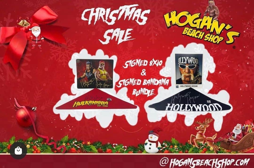 のインスタグラム：「Only 2 more days  @hogansbeachshop 💪 to purchase one of are Signed 8x10 & Signed Bandana Bundles🎁 Choose from Hulkamania or Hollywood hogan. It’s the perfect gift For all are Hulkamaniacs 🎄(Link is in our bio)#hulkhogan #christmas #sale #hogansbeachshop #clearwaterbeachflorida https://hogansbeachshop.com/products/signed-8x10-signed-bandana-sale?_pos=1&_sid=7e65dbe4a&_ss=」