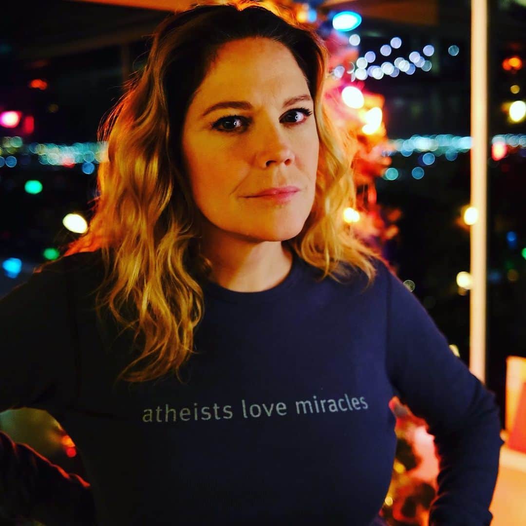 メアリー・マコーマックのインスタグラム：「Atheists Love Miracles. My favorite shirt. 1st in a series of ALM acronyms +annual t-shirt edition. Designed by my great friend and great architect/designer and great human, Andrea Lenardin. She made the piece of art we get to live in. She is staggeringly talented. Collaborating with her has been one of the great creative joys of my life.  @a_l_m_project」