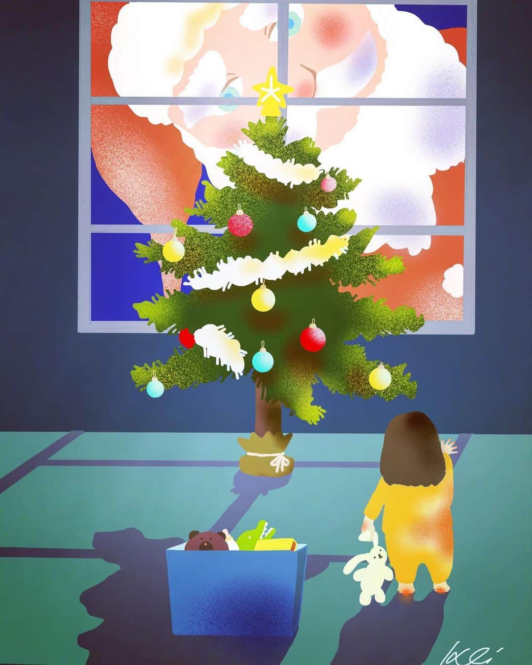 奥田 けいのインスタグラム：「サンタが家にもやって来ました🎅🏻🎄  #illustration#イラスト#ipadpro #christmas#🎅🏻 #digitalillustration」