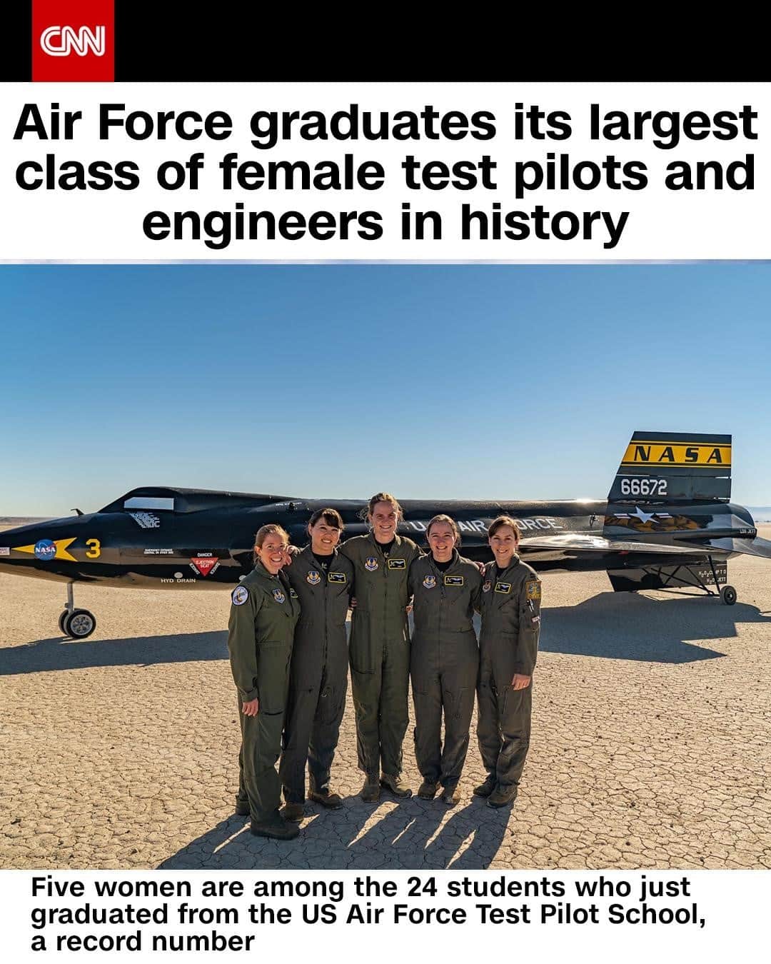 CNNさんのインスタグラム写真 - (CNNInstagram)「For the first time in history, the nation’s only Air Force test pilot school — which only accepts the "best and the brightest" pilots and engineers for the rigorous year-long master's program — graduated five women. "There was never anything I was told I couldn't or shouldn't do," Capt. Casey Horgan, who is among the five, said. "I grew up with great examples of female aviators, my mom included, and all of her friends and there was no barrier there." Tap the link in our bio to learn more about Horgan and her fellow graduates.⁠ ⁠ (📸:Edwards AFP TPS)」12月24日 8時15分 - cnn