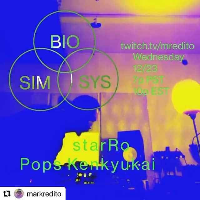 starRoのインスタグラム：「#Repost @markredito with @make_repost ・・・ Joining me tonight on @sim.bio.sys is my good friend @starro aka @popskenn. We’ve known each other for years and pretty much went on the same journey with doing music professionally. We will be talking about his artist journey, the “soundcloud era”, life transitions, authenticity in music creation/perception + more! I enjoy my conversations with starRo and always come out with new insight on things, i hope you will too! Join us tonight: 7p PT/ 10a ET twitch.tv/mredito or link in bio 💚」