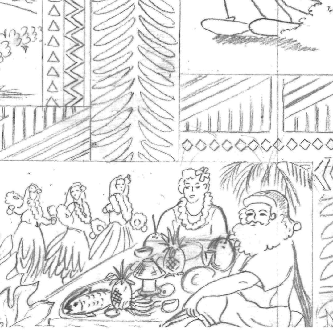 レインスプーナーのインスタグラム：「From pencil sketch to a finished shirt, swipe right to watch the Christmas print come to life. . . . #melekalikimaka #hawaiianchristmas #reynspooner #alohashirt」