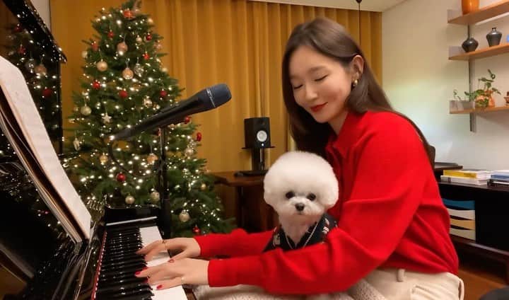 カン・ミンギョン のインスタグラム：「🎅🏻❤️ 내 유일한 관객은 계속 잠만 자구여.. 하 연말에 늘 하던 크리스마스 공연이 너무너무 그립습니다 .. 모두모두 보고싶어요! 메리크리스마스이브!!!!」