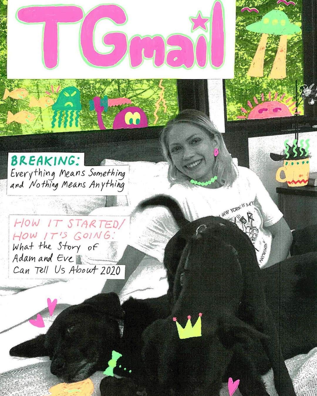 タヴィ・ゲヴィンソンのインスタグラム：「I’m selling an e-zine with all proceeds going to @foodbank4nyc Brooklyn 💖 link is etsy.me/3aEnIxV 🥸⁣⁣⁣ ⁣⁣⁣ Donations to @foodbank4nyc’s #5BoroughChallenge are being matched till December 31 so order it before then‼️ If you can give more:⁣⁣⁣ foodbanknyc.org/teambrooklyn⁣⁣⁣ ⁣ Now download a copy of TGmail, curl up in front of the fire, notice that you smell your hair burning...and enjoy. Happy new year. I love you 🥲」