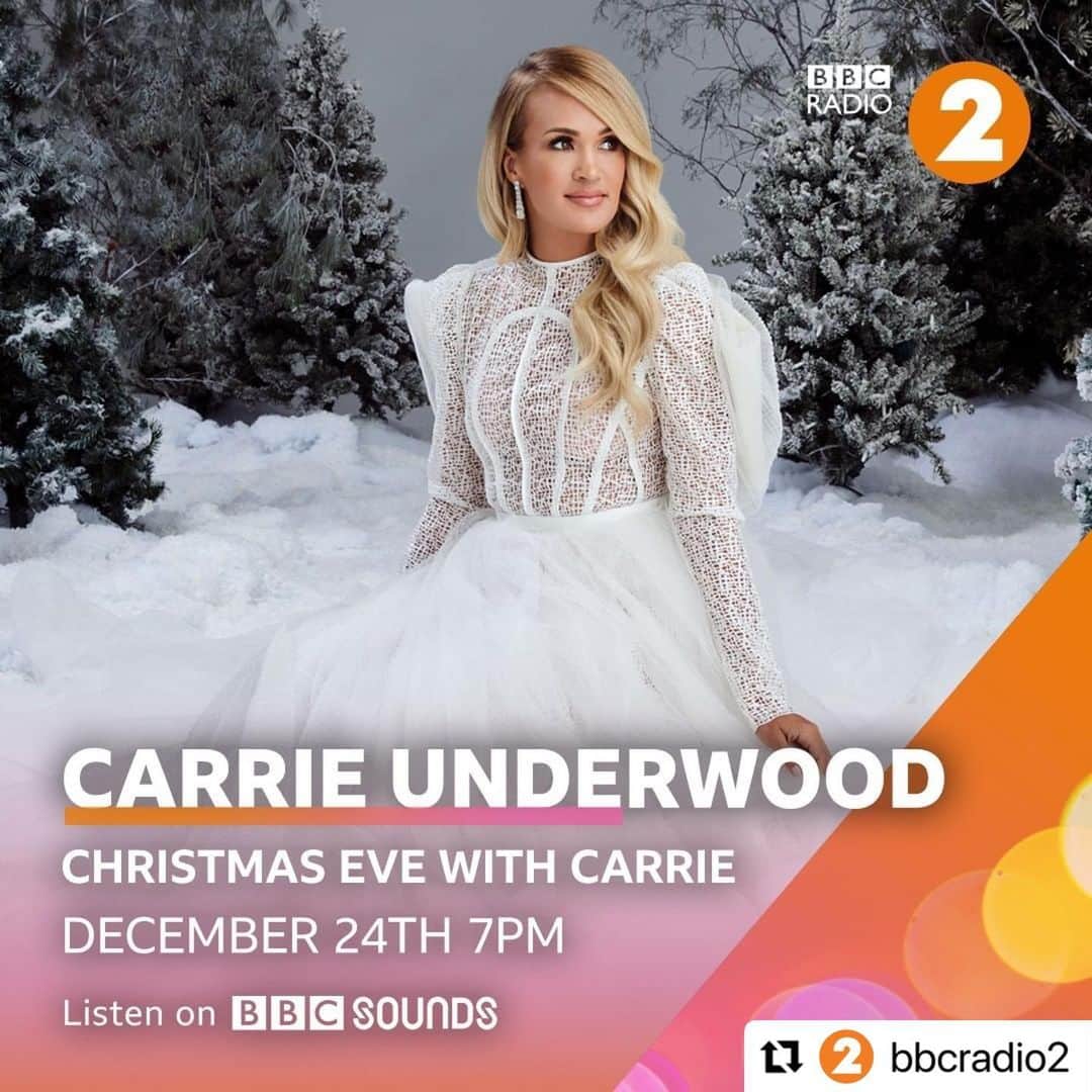 キャリー・アンダーウッドのインスタグラム：「#Repost @bbcradio2  ・・・ Join country superstar @carrieunderwood as she turns Christmas DJ to play an hour of her favourite Christmas music and share her memories of the season 🎄」