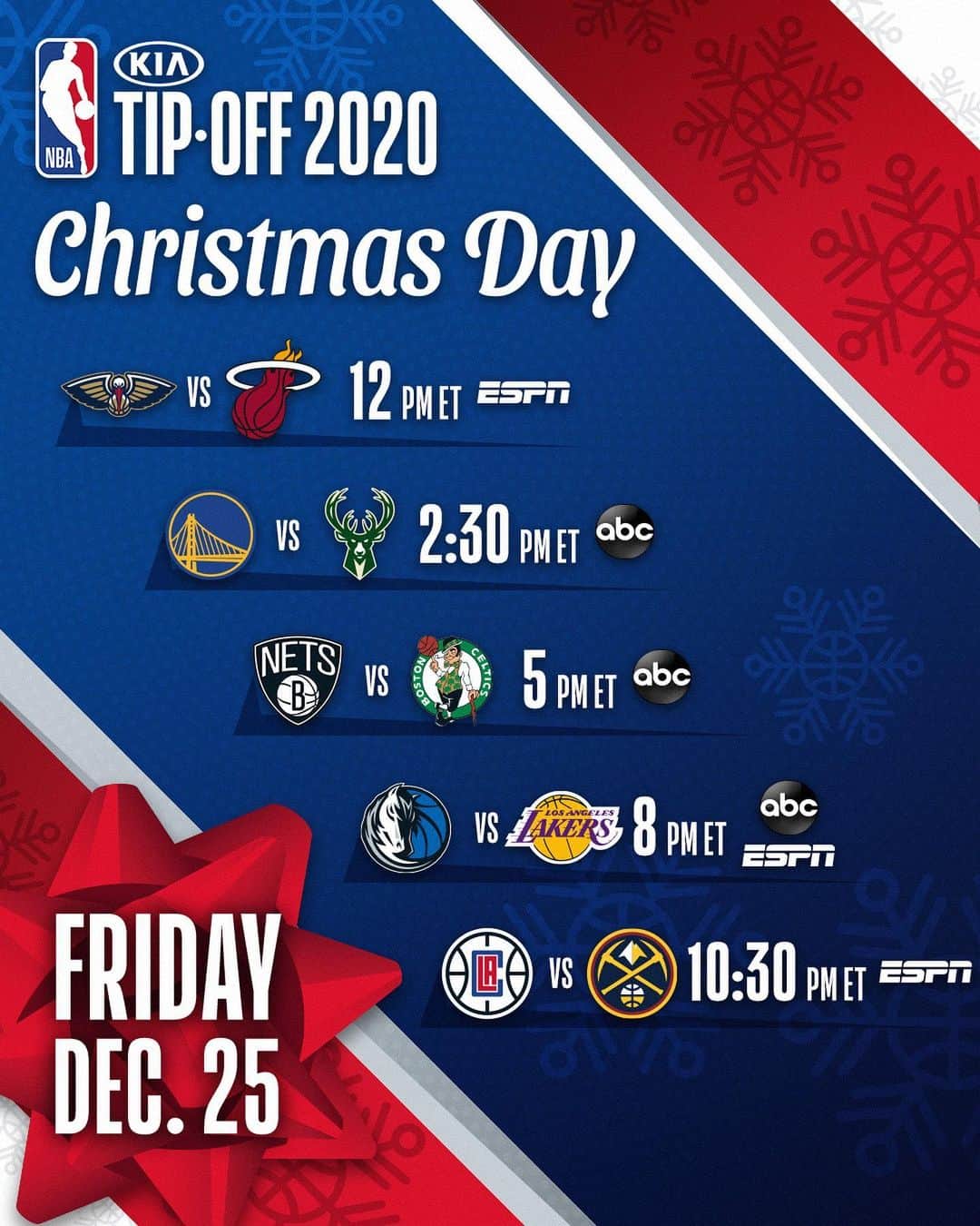 NBAさんのインスタグラム写真 - (NBAInstagram)「🏀🎄 Friday’s #NBAXmas Schedule! 🎄🏀」12月25日 0時45分 - nba