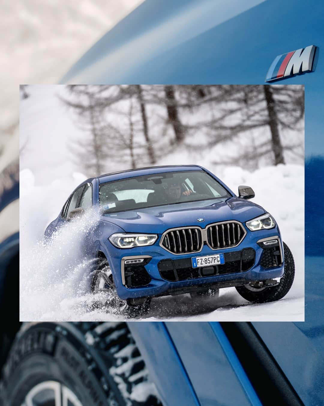 BMWのインスタグラム：「Dashing through the snow… 🎄 ❄️ ⛄️ The BMW X6. #TheX6 #BMW #X6 #winter #fun @BMWDrivingExperience __ BMW X6 M50i: Fuel consumption in l/100 km (combined): 10.8–10.5. CO2 emissions in g/km (combined): 249–240. Further information: www.bmw.com/disclaimer.」