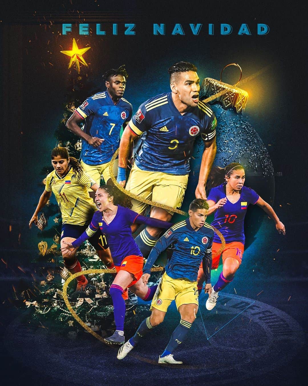 サッカー コロンビア代表チームのインスタグラム：「🎄Feliz Navidad a todos los colombianos🎄  Deseamos que estas fiestas estén llenas de mucho amor y cariño🥰.   ¡Les enviamos un abrazo de gol! 🤗」