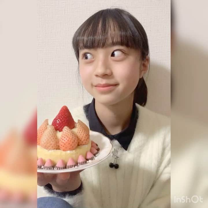 牧野羽咲のインスタグラム：「隠し芸練習中です。 あっ、メリークリスマス💕🎄 #ローソンロールケーキ  #淡雪 #目玉リレー #牧野羽咲」