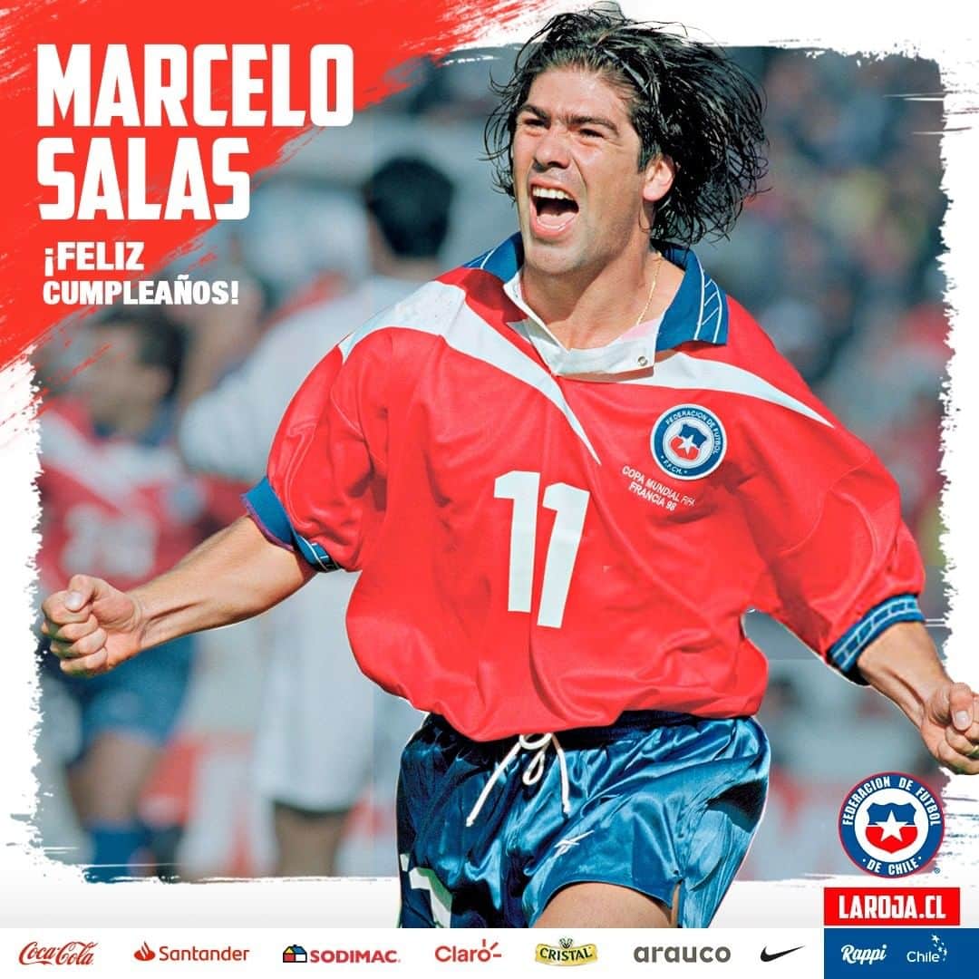 サッカーチリ代表チームさんのインスタグラム写真 - (サッカーチリ代表チームInstagram)「😍 Nuestro 'Matador' y un año más...   @marcelosalas11   🇨🇱 70 partidos ⚽ 37 goles 🌏 Copa del Mundo Francia 1998 🏆 2 Copas América   🎂 Feliz Cumpleaños Marcelo Salas‼   #Chile #LaRoja #VamosLaRoja」12月24日 23時17分 - laroja