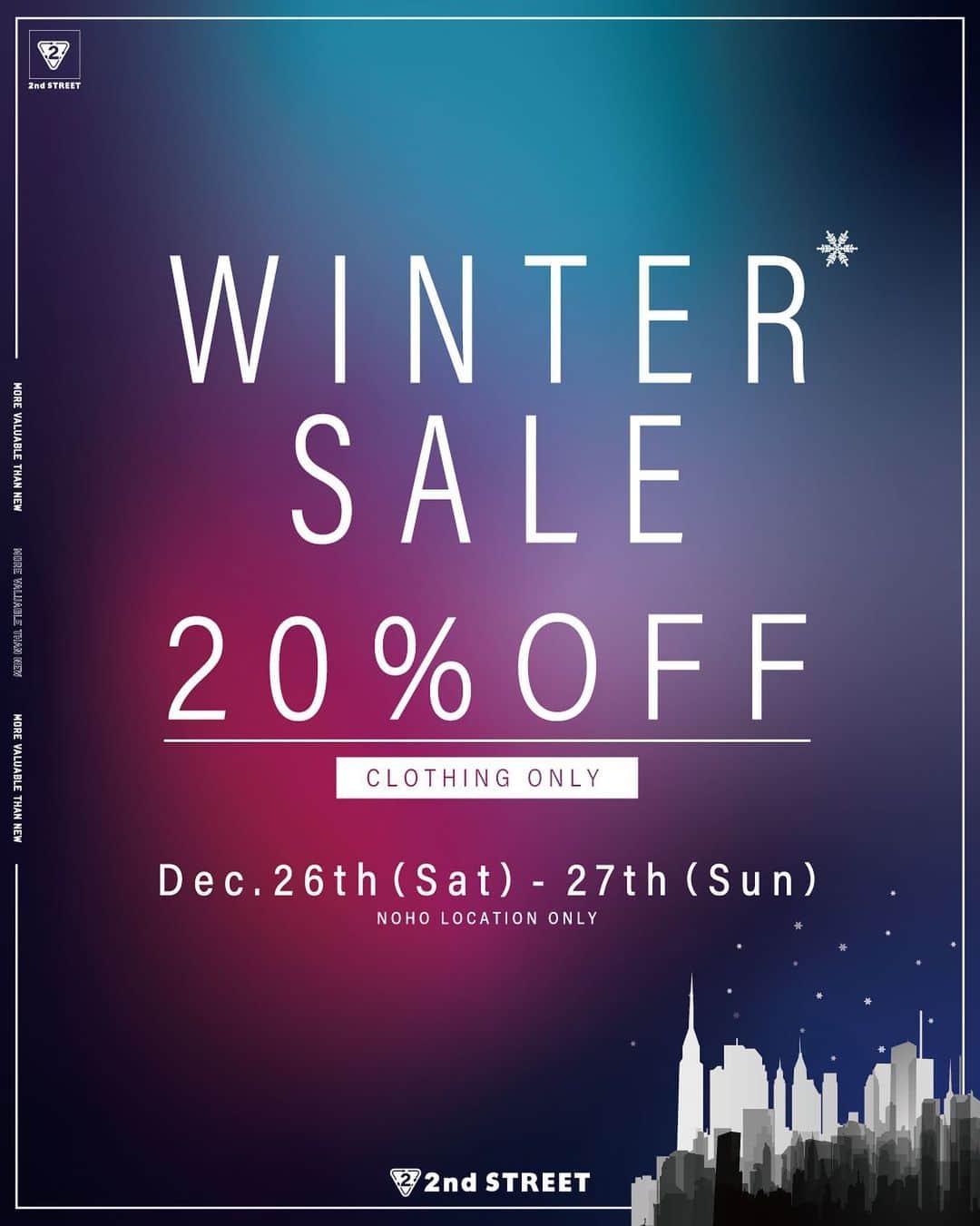 2nd STREET USAさんのインスタグラム写真 - (2nd STREET USAInstagram)「🎁2020 Winter Sale at 2nd STREET NoHo🎁  2nd STREET NoHo Exclusive Winter Sale All clothing 20% Off 12/26 & 12/27  Enjoy our offer for 2020! . . . #2ndstreetusa #2ndstreetnoho #secodhandclothing #noho #newyork #newyorkcity  #wintersale」12月25日 2時35分 - 2ndstreetusa