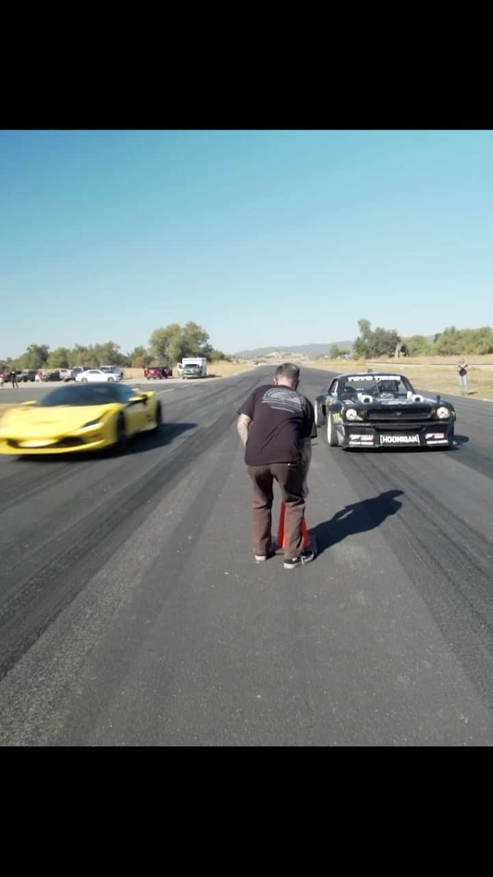 ケン・ブロックのインスタグラム：「On today’s episode of Hoonicorn Vs The World, the “supercar slayer” aka the Hoonicorn, takes on the 710hp Ferrari F8 Tributo. Will Ferrari’s newest supercar fare better than the latest Ford GT or McLaren Senna? Episode is live now on @TheHoonigans YouTube channel. Click the link in my bio to see how it all went down. #HoonicornVsTheWorld #FordvsFerarri #Hoonicorn」