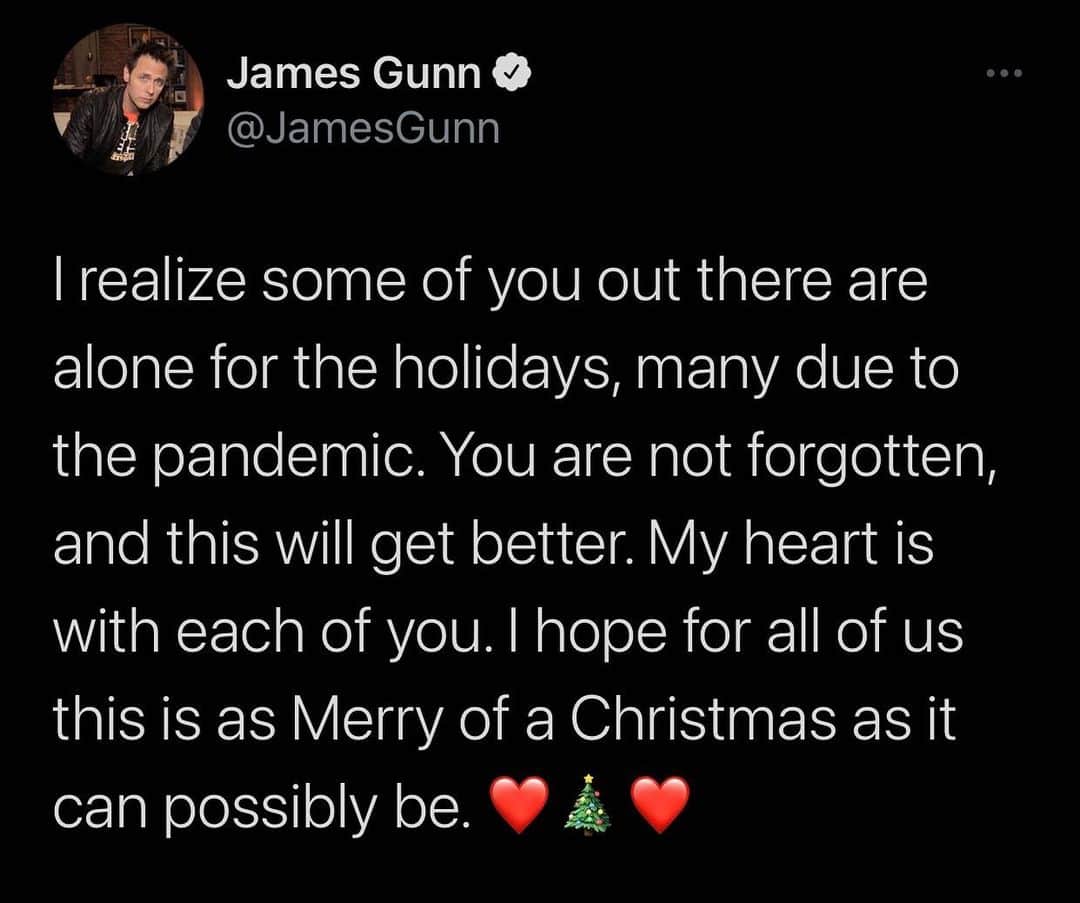 ジェームズ・ガンのインスタグラム：「I don’t normally like to post tweets on IG, but this is for all of you out there who need it. #merrychristmas #happyholidays」