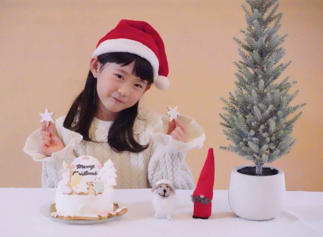 *yoko*のインスタグラム：「◇2020.12.25  Merry　Christmas🎂✨  ケーキは、心乃と一緒に飾りつけ♡ 可愛くできた♡  サンタさんからは、すみっこぐらしのパソコン🎁 私がリモートで家で仕事してると、パソコンをすごくやりたがってて、やっと自分のパソコン手に入れた心乃。 かっこよくパチパチとキーを打ってます。笑  #アイシングクッキー  @cookie_ya_sun  ありがとう✨  #クリスマス#MerryChristmas#クリスマスケーキ#7歳」