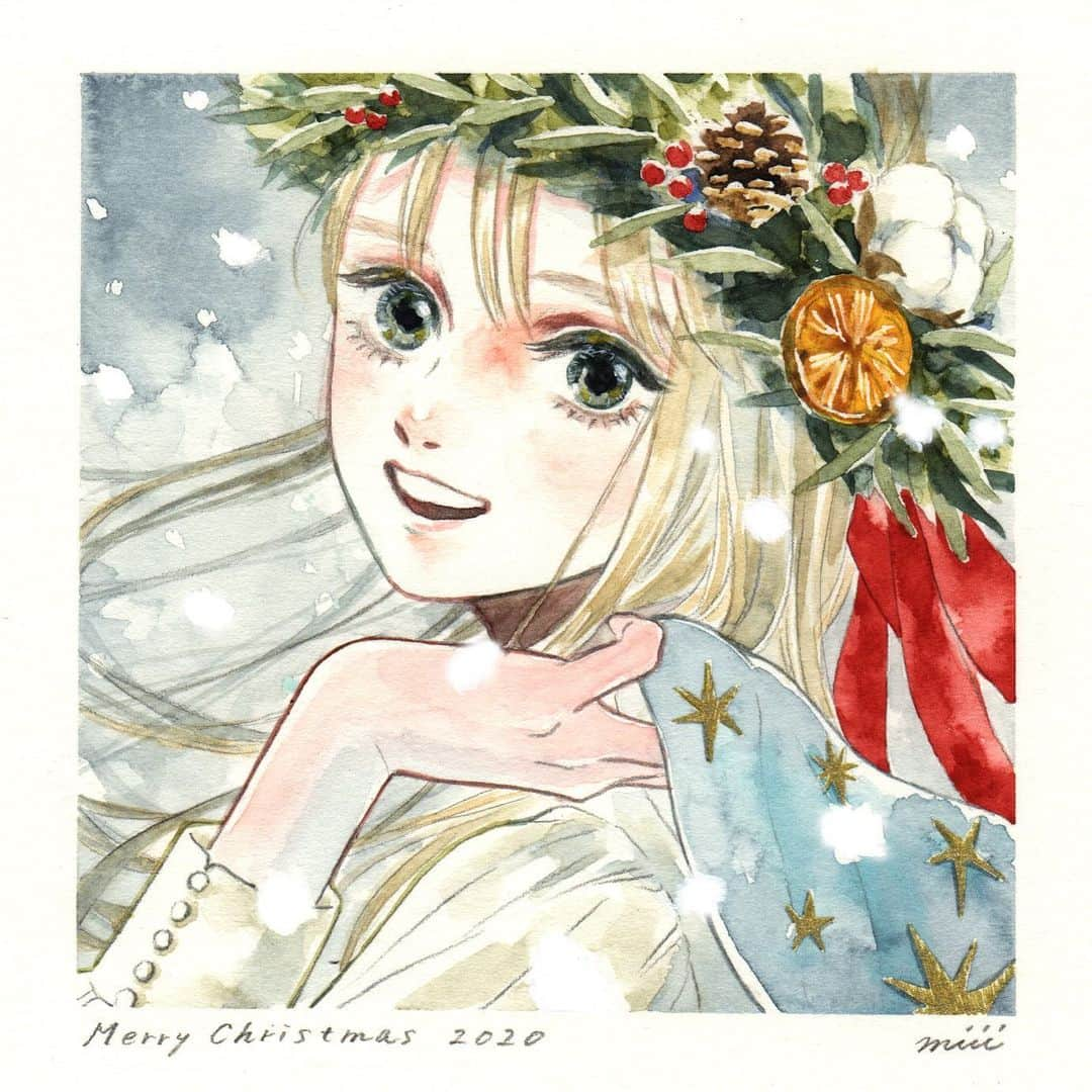 miiiのインスタグラム：「MerryChristmas🎄🌟  #adventcalendar #adventcalendar2020 #watercolor #watercolorpainting #水彩画 #透明水彩 #水彩画イラスト #illustration #illustrator #christmas #christmas2020」