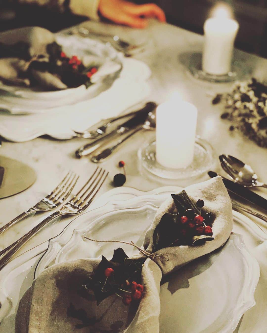 白澤貴子さんのインスタグラム写真 - (白澤貴子Instagram)「Joyeux Noël 🤍 We had a special Christmas eve dinner at home as usual.  オリジナルソースに漬け込んでおいたターキーとチョコレートケーキを焼き、ラクレットとエスカルゴを用意する、いつもと同じメニューのクリスマスイヴ。  この、いつもと何も変わらないということがいかに贅沢なのか、この一年は特に思い知らされた日々だった。  今年は母が私へのクリスマスプレゼントにとフランスから取り寄せた(でも思いのほか10月に届いた😂)お皿のセットを使って。  前日の夜にお邪魔した @hideyaiida の美しいテーブルコーディネートに思いきり影響を受けたこともあり、雰囲気は少し進化できた気がする🤍  @pierrehermeofficial 限定のフォアグラと黒トリュフマカロン、美味しかったな。  #私は赤のフォアグラショコラが好きだった #幼稚園児の時からトリュフ好きな息子は黒トリュフが美味しかったらしい #christmastablesetting #クリスマステーブルコーディネート #白澤とヴィンテージマンション」12月25日 11時44分 - takakoshirasawa