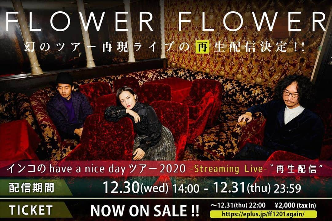 FLOWER FLOWERのインスタグラム：「大好評だった12月1日に配信した 「インコのhave a nice dayツアー2020-Streaming Live」の再配信が決定！  オンラインで再び盛り上がりましょう！！  視聴チケット発売中です💁‍♀️」