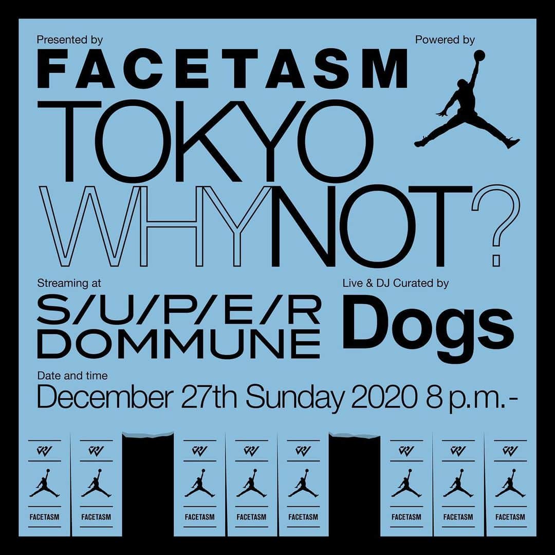 ファセッタズムさんのインスタグラム写真 - (ファセッタズムInstagram)「Presents by FACETASM "TOKYO WHY NOT?" powered by JORDAN BRAND 12/27の日曜日にJordan BrandとFacetasmとラッセル・ウエストブルックとのトリプルネームコレクションの発売を記念してデジタルセッション“TOKYO WHY NOT?”をDommuneにて開催します。 今回のコレクションを通してファッションやバスケやカルチャーについて各分野のスペシャリスト達の多角的なトークセッションの他に、放送終盤にはDogsのキュレーションによるライブもあります。  @russwest44  x @facetasmtokyo  x @jumpman23   #facetasm #facetasmtokyo #russelwestbrook #jumpman #whynotzero4 #jordanapparel」12月25日 16時16分 - facetasmtokyo