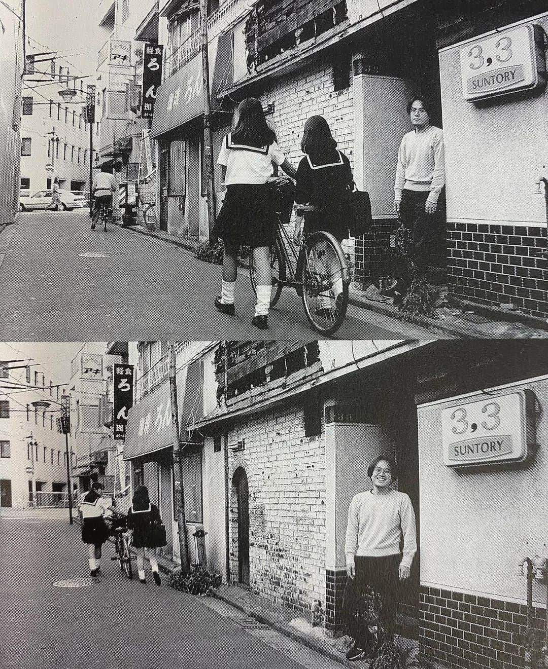 江口寿史のインスタグラム：「これも先ポストと同じ時に撮った写真。1995年の吉祥寺近鉄裏に間違いないのだけど、どの辺りなのか今となってはさっぱりわからない。まさにタイムトリップのよう。」