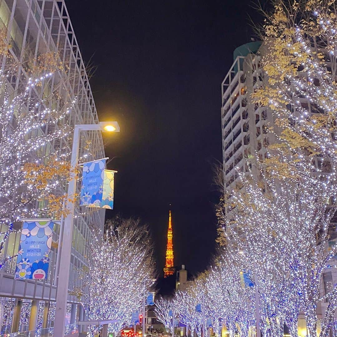 渥美友里恵のインスタグラム：「「𝕄𝕖𝕣𝕣𝕪 ℂ𝕙𝕣𝕚𝕤𝕥𝕞𝕒𝕤 🦌✨✨」  🗼❄️  #tokyotower #🗼 #東京タワー #ひょいと #掴んでみたり #😸 #本当に綺麗でした♡ #merrychristmas #1225 #illumination #イルミネーション」