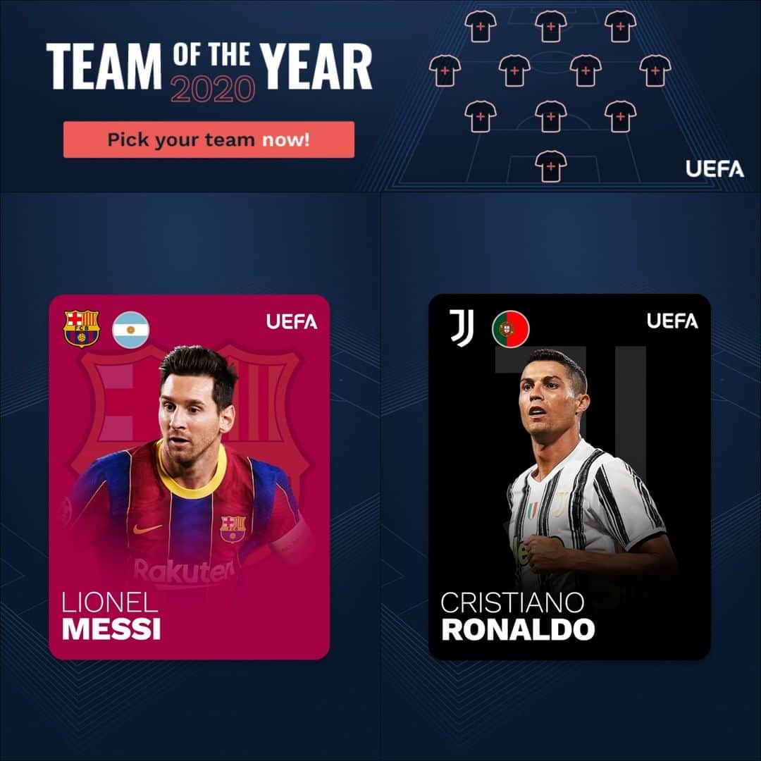 UEFAチャンピオンズリーグさんのインスタグラム写真 - (UEFAチャンピオンズリーグInstagram)「Messi or Ronaldo: who do you think will get more #TeamOfTheYear votes? 🤷‍♂️」12月25日 22時13分 - championsleague
