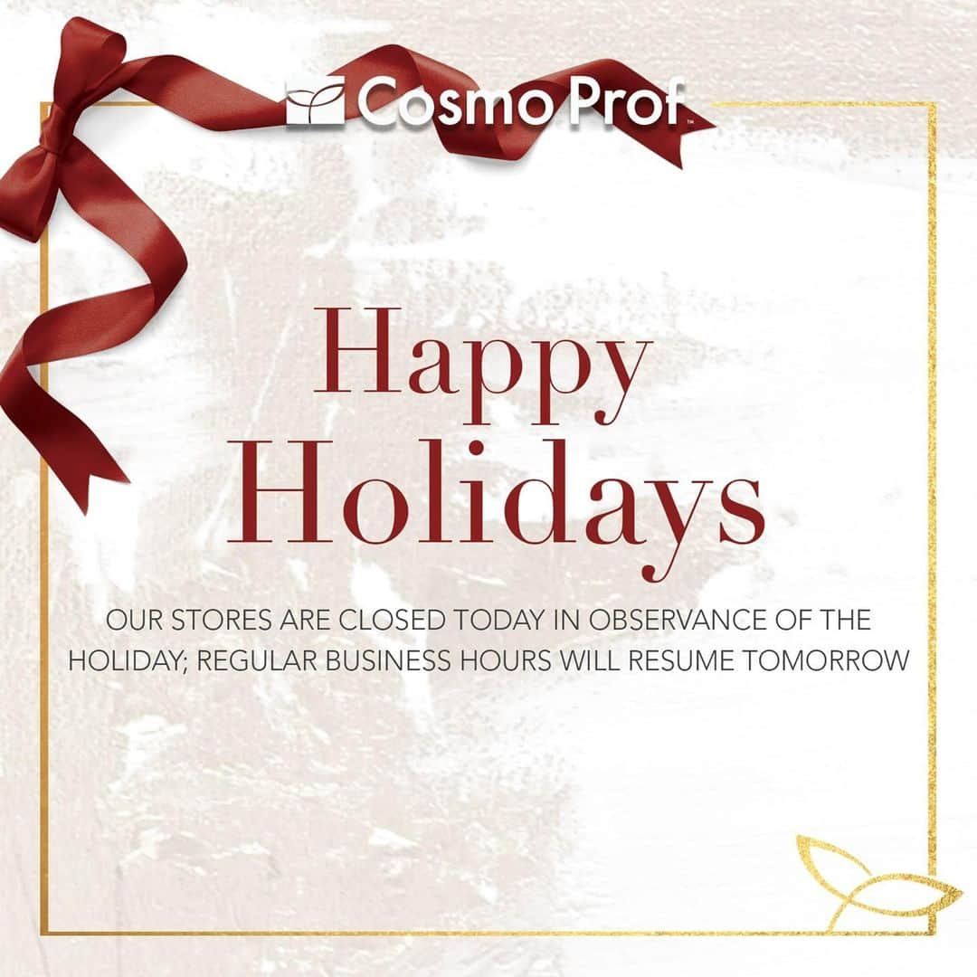 CosmoProf Beautyさんのインスタグラム写真 - (CosmoProf BeautyInstagram)「Cosmo Prof wishes the #licensedtocreate community Happy Holidays!❤⁣ ⁣ Our stores are closed today in observance of the holiday, but we're always open online! We will reopen December 26th. Shop online at the link in bio.  #cosmoprofbeauty #shoponline #happyholidays #merrychristmas」12月25日 23時00分 - cosmoprofbeauty