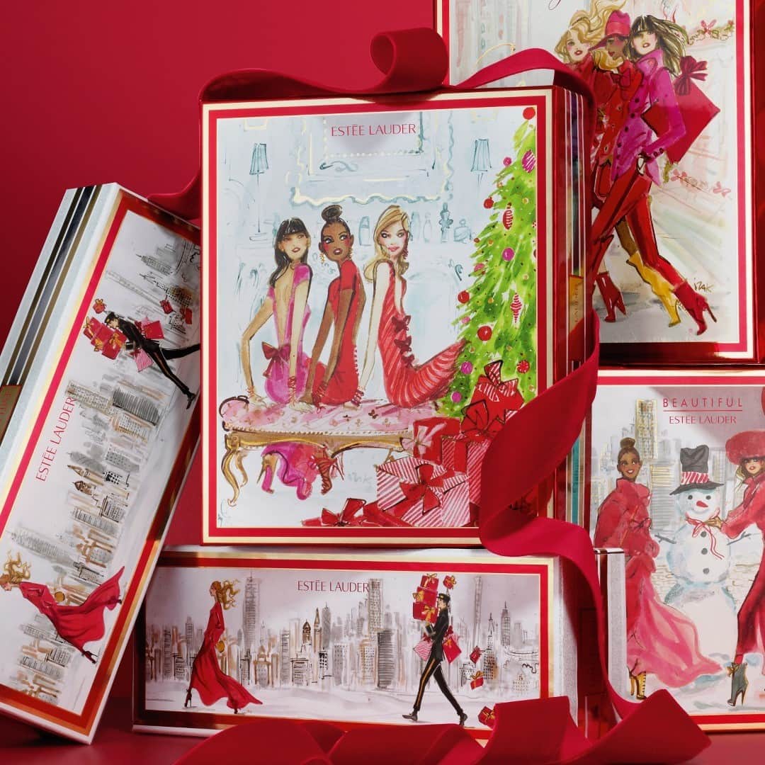 エスティローダーのインスタグラム：「#HappyHolidays! We hope your #holiday is filled with happiness, joy, and laughter!❤ #GiftWonderland Artwork by @izakzenou_illustrationist」