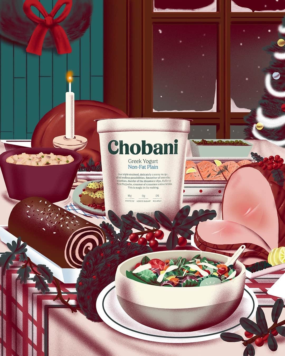 Chobaniのインスタグラム：「May your spirits feel as bright as the lights on your tree 🎄 Have a Merry Christmas 🦌  🎨: @richchane」