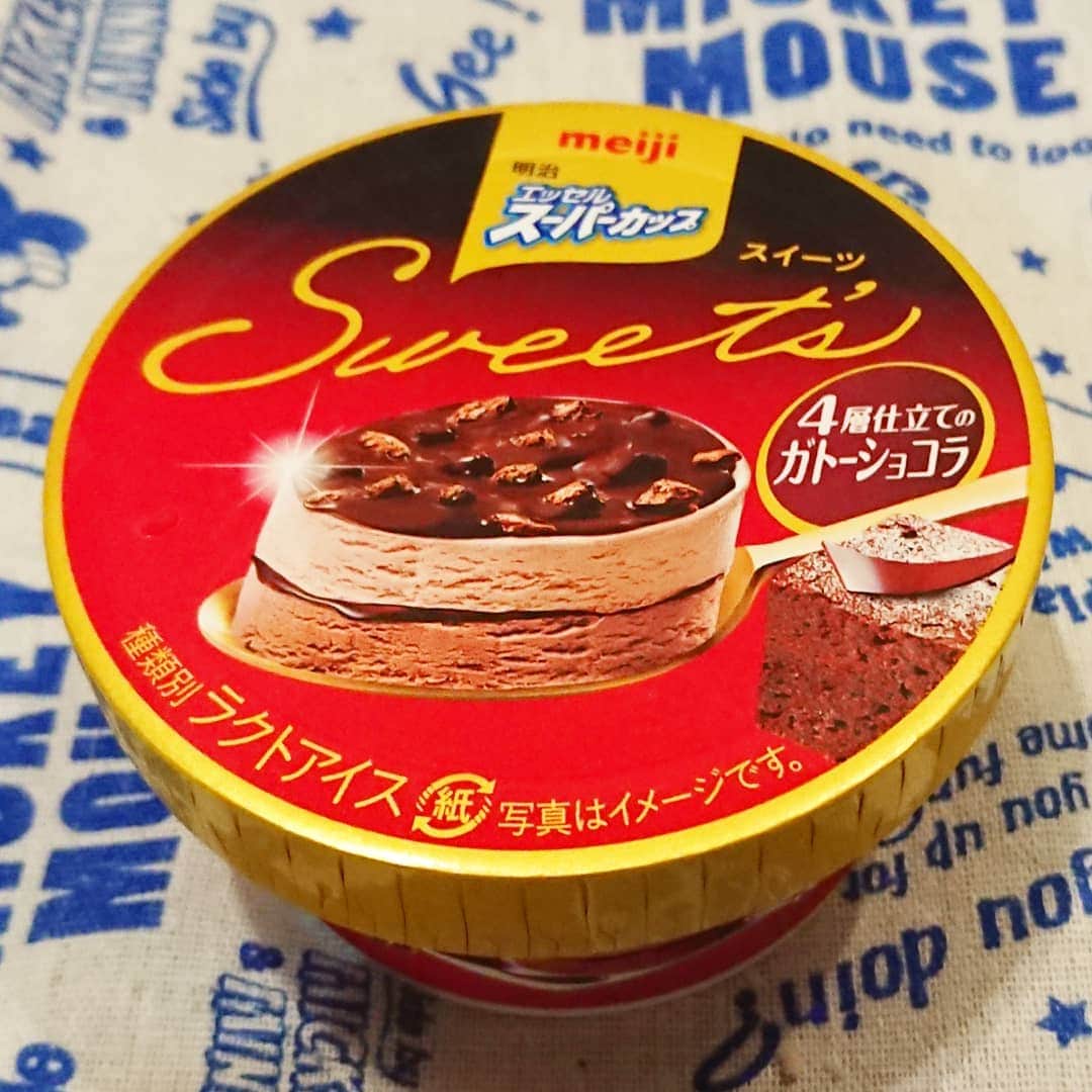 柴子のインスタグラム：「本日のアイス！ エッセルスーパーカップSweet's 4層仕立てのガトーショコラ！ (о´∀`о)ノ　 文句なしに美味しいよ！ #散財デ部 　　 #アマイモノスキー  #スーパーカップスイーツ  #甘い物食べまくる！ #そして体重増加(´・ω・｀)」