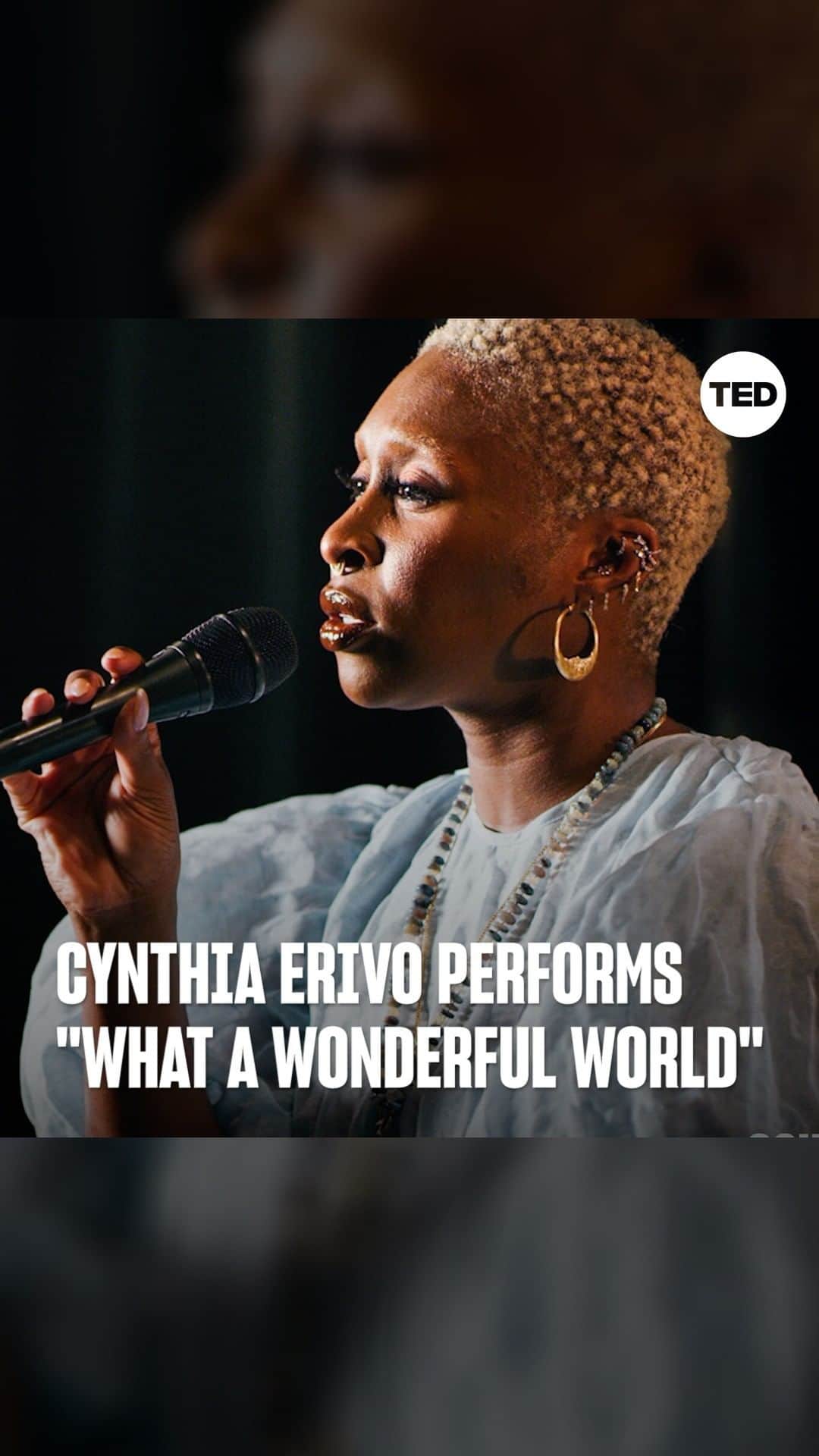 TED Talksのインスタグラム：「To anyone who's celebrating, TED wants to wish you "Happy Holidays!" As a gift, we're giving you — and everyone else — this gorgeous cover from @CynthiaErivo of Louis Armstrong's classic "What a Wonderful World". Erivo performed this stirring rendition, accompanied by pianist Gary Motley, for the @TEDCountdown global launch event in October. May it remind you to see all the beauty and wonder in the world, even during challenging times. Watch more from Countdown here: http://t.ted.com/0j1d6QV #TEDMusicFridays」