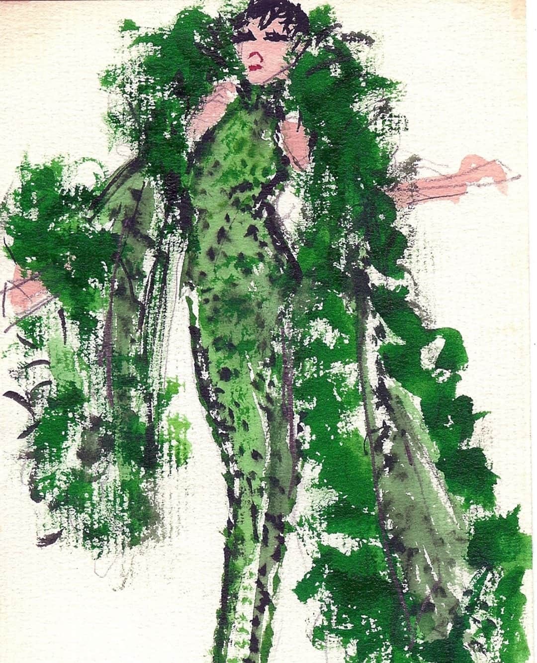 ホルストンのインスタグラム：「Happy Holidays from the team at Halston.⁠ ⁠ Halston gown created for Liza Minnelli in “The Act,” 1977, illustrated by Joe Eula.」