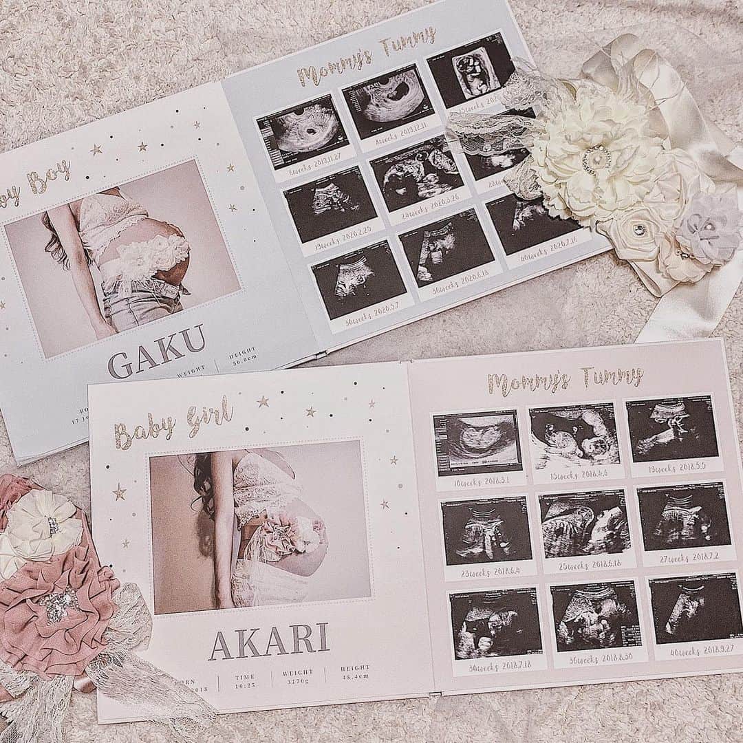 さっぴちゃんのインスタグラム：「... ... エコーアルバム👧🏼👶🏼 ... ... . エコーアルバムの元祖　@birth_designoffice さんで作っていただきました♡♡ . あかりとがっくん2人分、並べると本当に 素敵すぎて、懐かしいな〜と改めて(ˊᵕˋ)𓂃𓈒𓏸 . 最近は眠る時に並んでる2人を見ると お腹の中に居た頃が不思議で仕方ない🥺♡ . 宝物がまた２つ増えて嬉しい⁎໒꒱ 本当にありがとうございました(´ω｀) . . ………………………………(♡)……………………………… .」