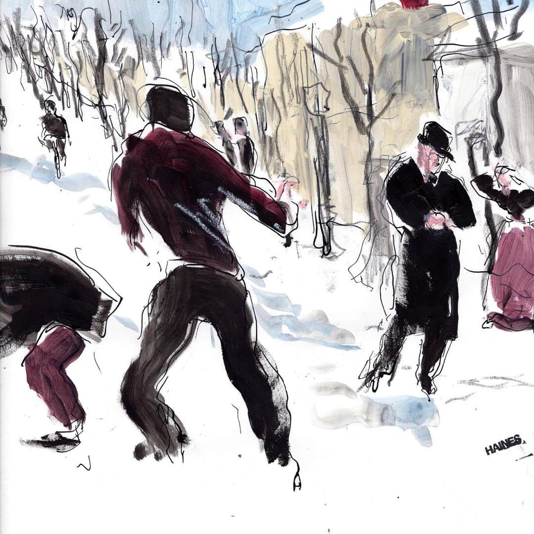 Richard Hainesのインスタグラム：「Christmas 2020 too weird to draw anything but these screen grabs from an 1897 film of a snowball fight by the Lumière Brothers ❄️❄️❄️❄️」