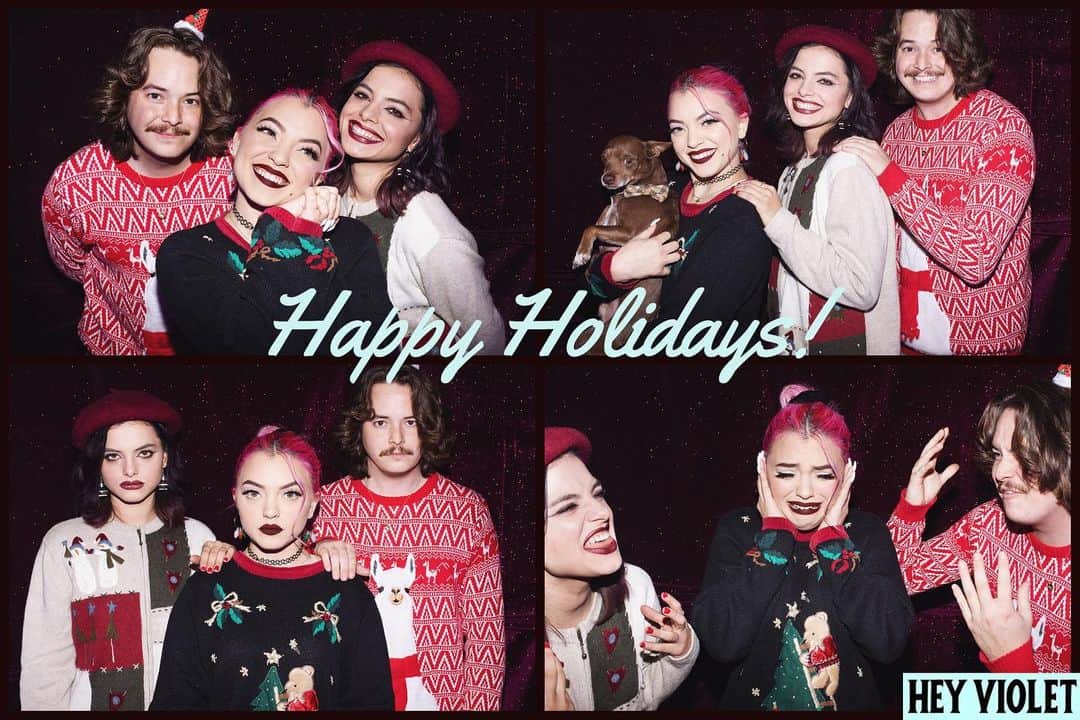 HEY VIOLETのインスタグラム：「happy holidays from ur faves. last pic is case and me arguing over whether presents should be opened xmas eve or xmas morning. sending you all the luv u deserve this season✨❤️」