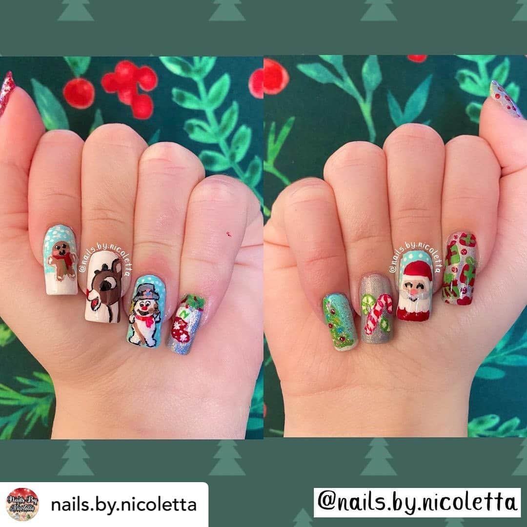 Nail Designsさんのインスタグラム写真 - (Nail DesignsInstagram)「Credit • @nails.by.nicoletta Christmas Nail Art 🎄 All designs are completely freehand painted by me ❤️ Here are my annual mega Christmas nails!! ❄️ My favorite are the Rudolph and Frosty, which were the most difficult to paint since all my nail art is always freehand. Which is your favorite? 🥰 These took about 7 hours to completely finish 😅 thank goodness I have patience 😂 I put a comparison of my annual mega Christmas nails I’ve done since 2018 on the last slide ☃️ (all are freehand painted on my natural nails ☺️) I was so excited to do these! I’ve been planning them since the summer. I’m one of those people who are in the Christmas spirit all year long 😆  - - If you’re new to my account, hello! I’m Nicoletta and I do 𝗳𝗿𝗲𝗲𝗵𝗮𝗻𝗱 𝗻𝗮𝗶𝗹 𝗮𝗿𝘁 on my 𝗿𝗲𝗮𝗹 & 𝗻𝗮𝘁𝘂𝗿𝗮𝗹 𝗻𝗮𝗶𝗹𝘀! 🥰💅🏻💖 - - #nails #nailart #nailartist #freehandnailart #freehandednails #nailsofinstagram #nailsart #freehandnails #freehandnailartist #handpainted #nailpolish #nailslove #nailsclip #handpaintednails #handpaintednaildesigns #handpaintednailart #naildesigns #naildesign #nails💅 #christmasnails #christmasnailart #merrychristmas #rudolphnails #frostynails #nailspafeature #glamnailschallengedec #santanails #reindeernails #candycanenails #holidaynails」12月26日 22時51分 - nailartfeature